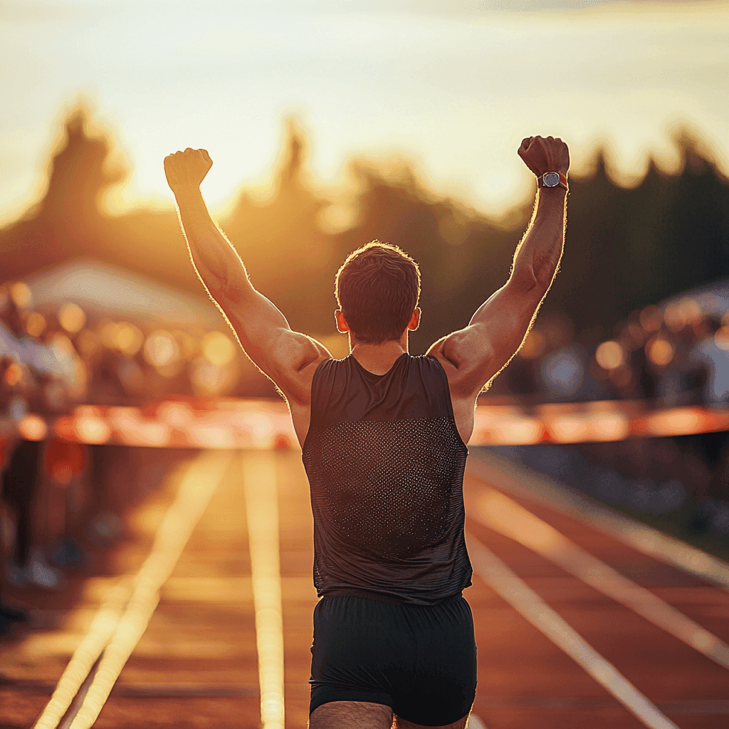 Athlete winning a race